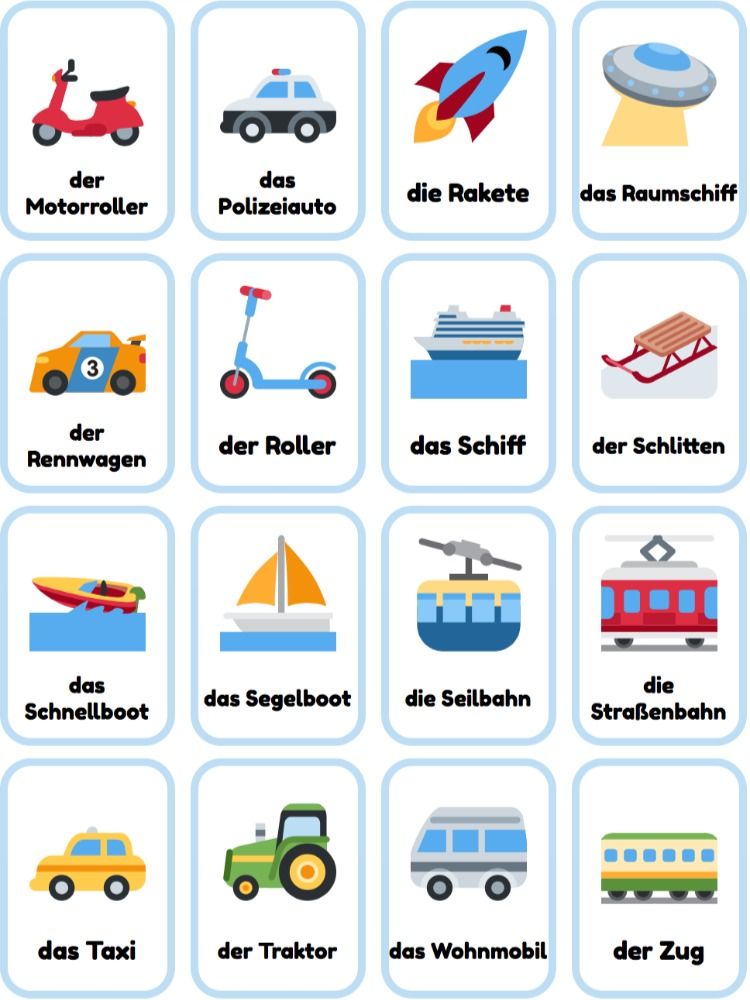 German Transport Printable Flashcards