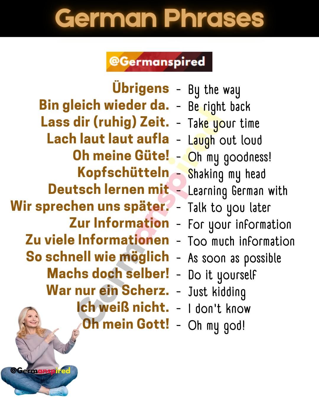 Germanspired – German Phrases  #learngerman #deutschlernen #germanlanguageinstitute  #deutschkurs #german #deutsch #languagelearning #germanlearning #studygermanv #germancourse #germanspired | Facebook