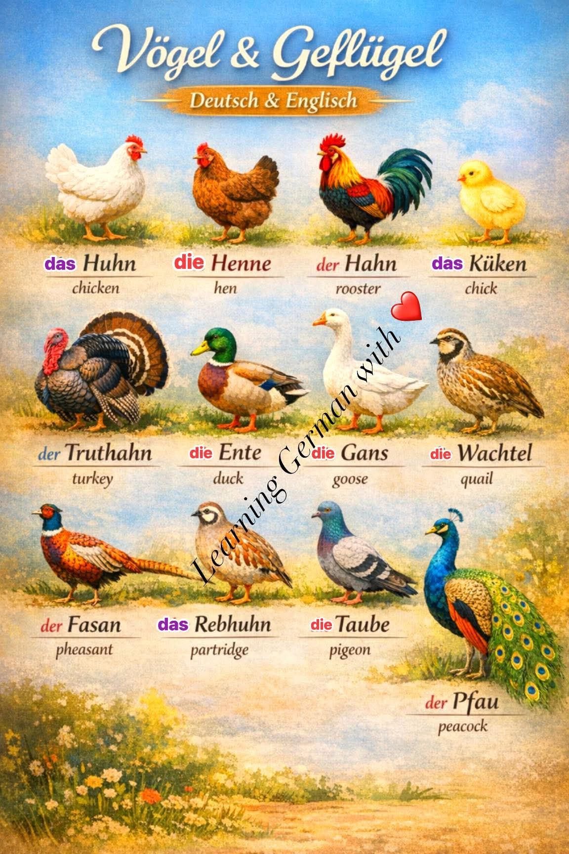 Learning – Birds & Poultry  #booklover #germany #germancourse #English #german #learngermanonline #learning #German #birds #animals | Facebook